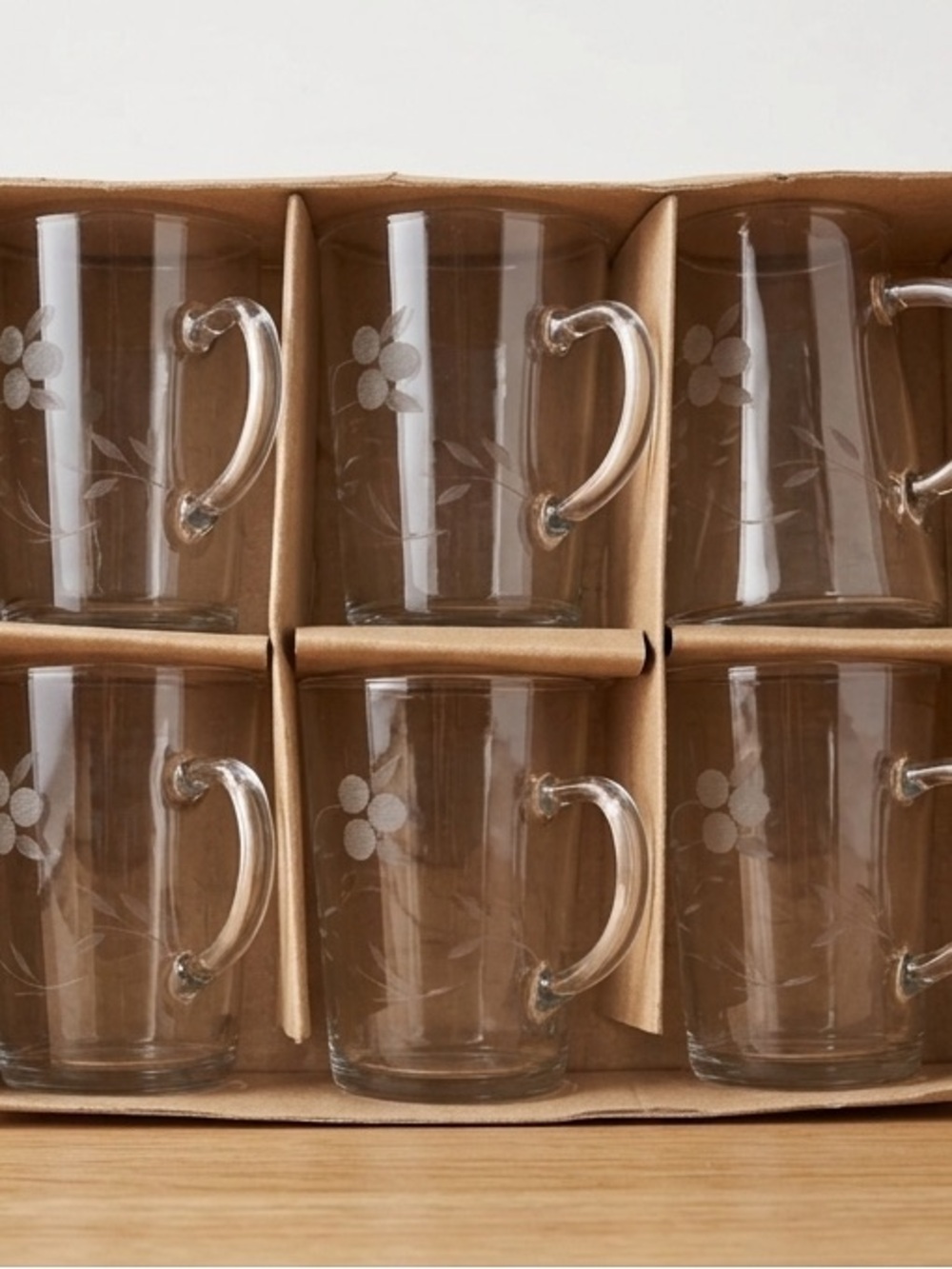 Elegant Clear Glass tea Mug Set with Floral Design